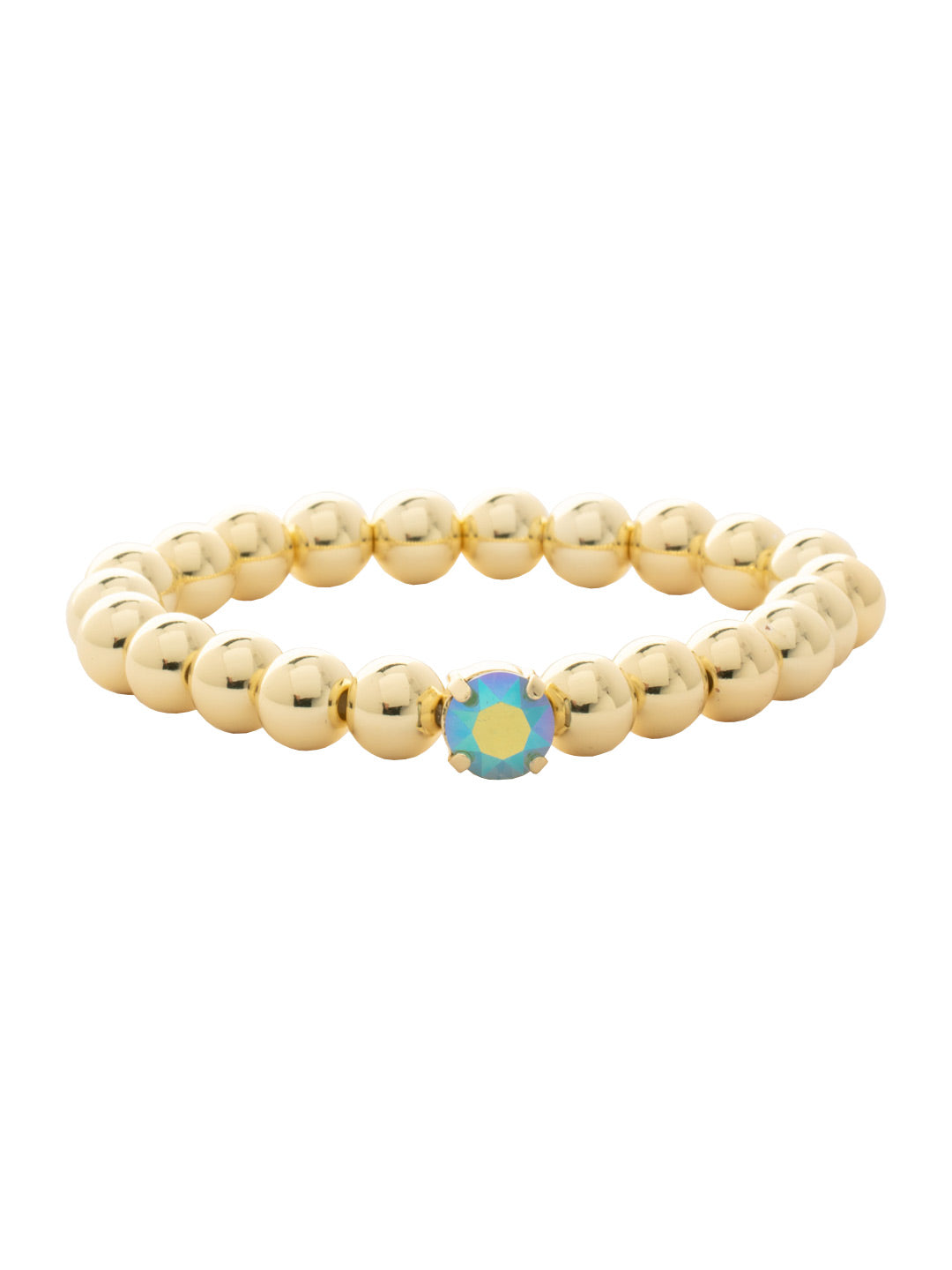 Single Crystal Stretch Bracelet - 4BFJ21BGPAB - <p>Single Crystal Stretch Bracelet features repeating metal beads and a single round cut crystal on a multi-layered stretchy jewelry filament, creating a durable and trendy piece. From Sorrelli's Pacific Opal AB collection in our Bright Gold-tone finish.</p>