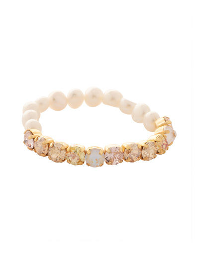 Pearl and Crystal Stretch Bracelet - 4BFJ41MGGGO - <p>The Pearl and Crystal Stretch Bracelet features a side of freshwater pearls and a side of round cut crystals on a multi-layered stretchy jewelry filament, creating a durable and trendy piece. From Sorrelli's Golden Goddess collection in our Matte Gold-tone finish.</p>