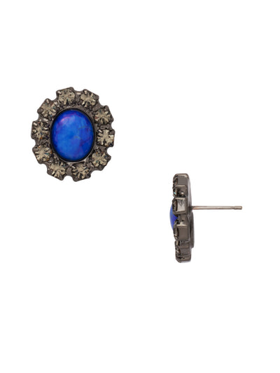 Lapis Stud Earrings - 4EFL20GMIND - <p>The Lapis Stud Earrings feature a semi-precious stone with a halo of crystals. From Sorrelli's Industrial collection in our Gun Metal finish.</p>