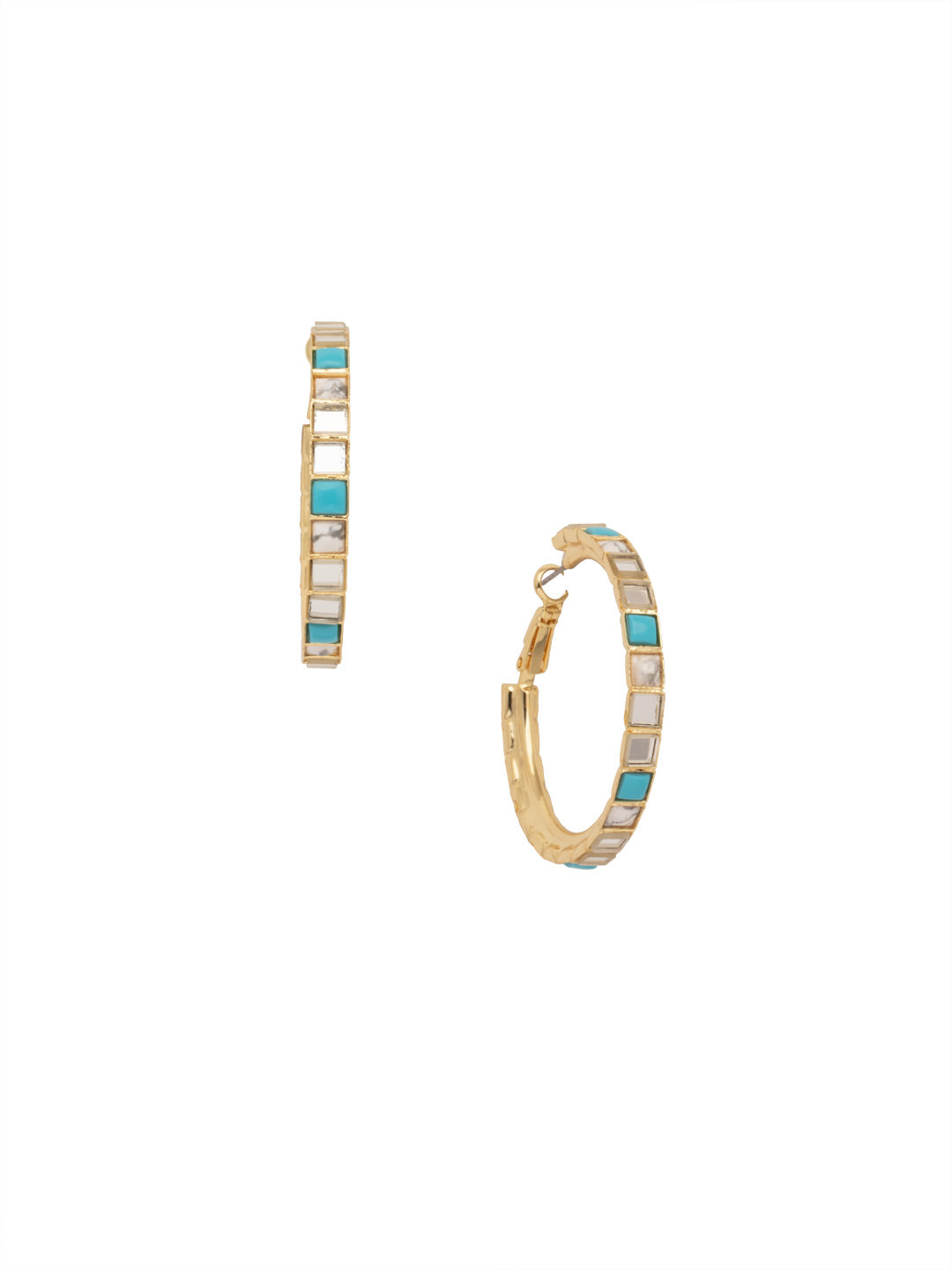 Square Turquoise Hoop Earring - 4EH5BGSTO - <p>Bright gold hoops with small turquoise pyramid stones. The bright gold will go perfect with your sun-kissed skin and turquoise will give you that perfect spring color! These hoops go with everything! From Sorrelli's Santorini collection in our Bright Gold-tone finish.</p>