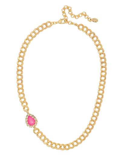 Mallory Tennis Necklace - 4NET2BGETP - <p>All eyes will be on you when you wear the Mallory Tennis Necklace. Double looped links of metal are the foundation for a statement pear-shaped sparkling crystal rimmed in extra gems to make it extra-special. From Sorrelli's Electric Pink collection in our Bright Gold-tone finish.</p>