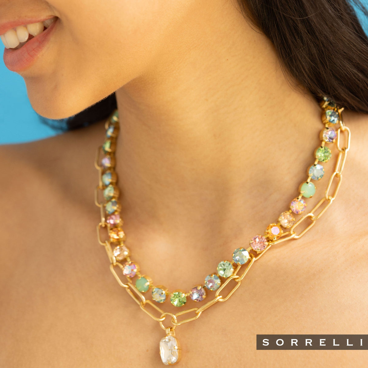 Matilda Tennis Necklace - NFJ4BGCON - <p>The Matilda Tennis Necklace features a repeating line of round cut crystals on an adjustable chain, secured with a lobster claw clasp. From Sorrelli's Confetti  collection in our Bright Gold-tone finish.</p>