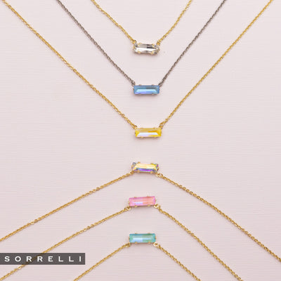 Bindi Pendant Necklace - NFL13BGSBD - <p>The Bindi Pendant Necklace features a single delicate baguette crystal bar on an adjustable chain, secured with a lobster claw clasp. From Sorrelli's Summer Blue Delite collection in our Bright Gold-tone finish.</p>