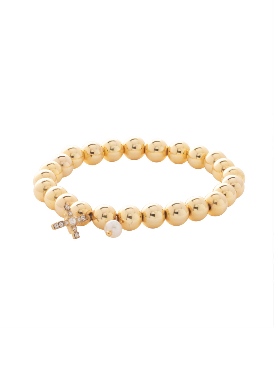 Cross & Pearl Zola Stretch Bracelet - BEX8BGCRY - <p>The Cross &amp; Pearl Zola Stretch Bracelet features a crystal embellished cross charm and single freshwater pearl on our top selling metal beaded Stretch Bracelet. From Sorrelli's Crystal collection in our Bright Gold-tone finish.</p>