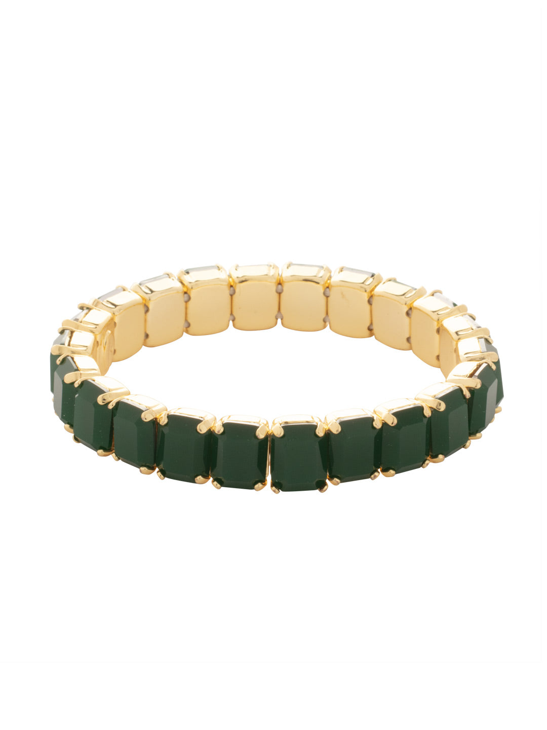 7 inch Octavia Stretch Bracelet - BFM30BGPGO - <p>The 7 inch Octavia Stretch Bracelet features a line of emerald cut crystals on a sturdy jewelers' filament, stretching to fit most wrists comfortably, without the hassle of a clasp! (7 inches, fits average wrist sizes) From Sorrelli's Palace Green Opal collection in our Bright Gold-tone finish.</p>
