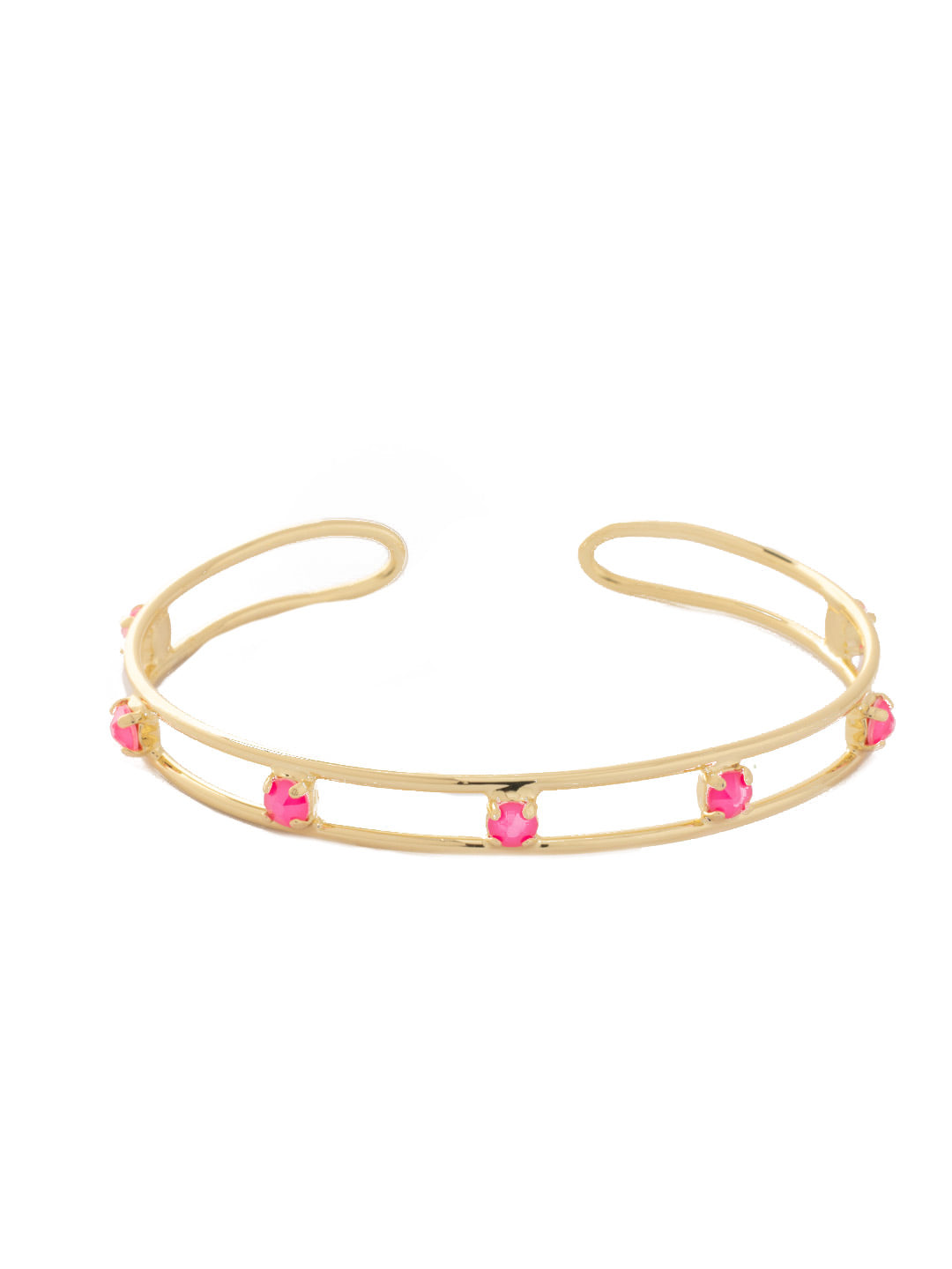 Aerie Cuff Bracelet - BFM6BGETP - <p>The Aerie Cuff Bracelet features an open adjustable cuff band studded with round cut crystals. From Sorrelli's Electric Pink collection in our Bright Gold-tone finish.</p>