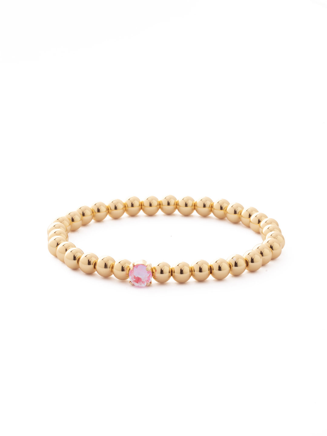 Mini Single Crystal Stretch Bracelet - BFN33BGLRD - <p>The Mini Single Crystal Stretch Bracelet features repeating metal beads and a single round cut crystal on a multi-layered stretchy jewelry filament, creating a durable and trendy piece. From Sorrelli's Light Rose Delite collection in our Bright Gold-tone finish.</p>