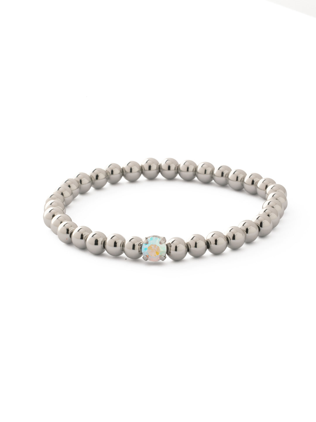 Mini Single Crystal Stretch Bracelet - BFN33PDCAB - <p>The Mini Single Crystal Stretch Bracelet features repeating metal beads and a single round cut crystal on a multi-layered stretchy jewelry filament, creating a durable and trendy piece. From Sorrelli's Crystal Aurora Borealis collection in our Palladium finish.</p>