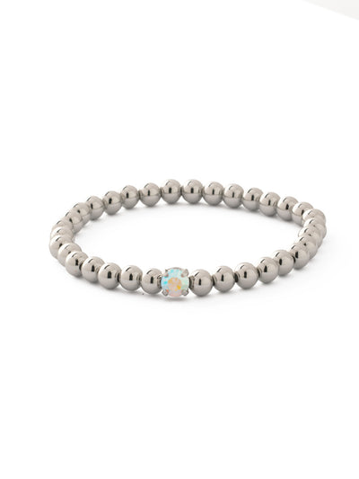 Mini Single Crystal Stretch Bracelet - BFN33PDCAB - <p>The Mini Single Crystal Stretch Bracelet features repeating metal beads and a single round cut crystal on a multi-layered stretchy jewelry filament, creating a durable and trendy piece. From Sorrelli's Crystal Aurora Borealis collection in our Palladium finish.</p>