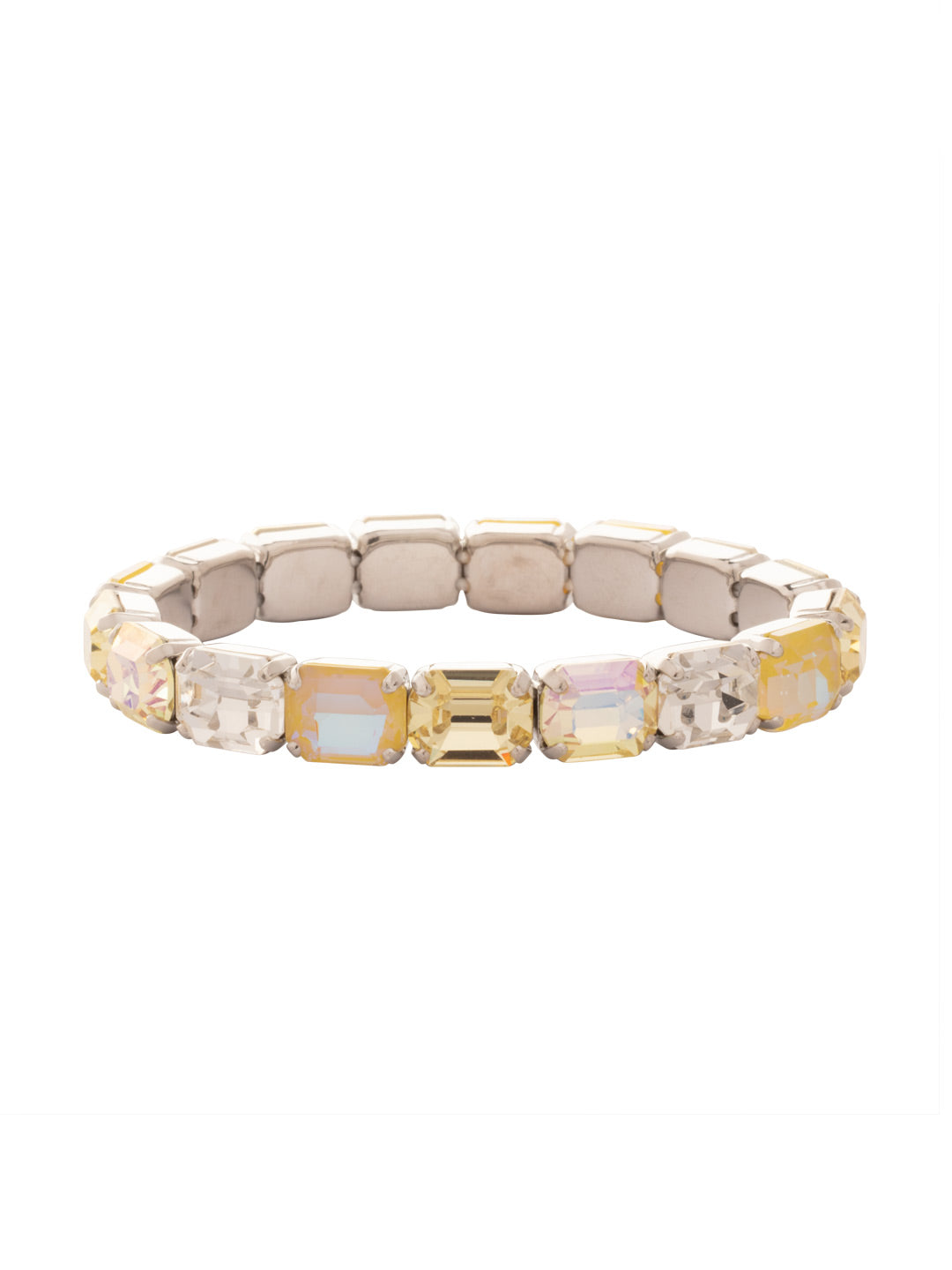 7 Inch Easton Emerald Cut Stretch Bracelet - BFS30PDLZ - <p>The 7 Inch Easton Emerald Cut Stretch Bracelet features horizontal emerald cut crystals on a sturdy jewelers' filament, stretching to fit most wrists comfortably, without the hassle of a clasp! (7 inches, fits the average wrist size) From Sorrelli's Lemon Zest collection in our Palladium finish.</p>