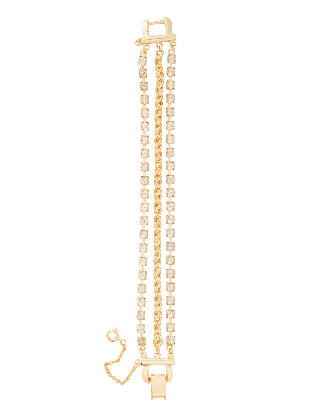 Crystal Rope Chain Layered Tennis Bracelet - BFS3BGCRY - <p>This stunning three-layered bracelet blends a rope chain with two rhinestone chains for a chic, textured look. Finished with a clasp connector, it adds effortless style and sparkle to any outfit. From Sorrelli's Crystal collection in our Bright Gold-tone finish.</p>