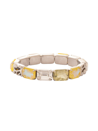 Paisley Emerald Stretch Bracelet - BFY6PDLZ - <p>The Paisley Emerald Stretch Bracelet features a line of horizontal emerald-cut crystals and metal filagree charms on a sturdy jewelers' filament, stretching to fit most wrists comfortably, without the hassle of a clasp! (7 inches in diameter, fits average wrist sizes) From Sorrelli's Lemon Zest collection in our Palladium finish.</p>