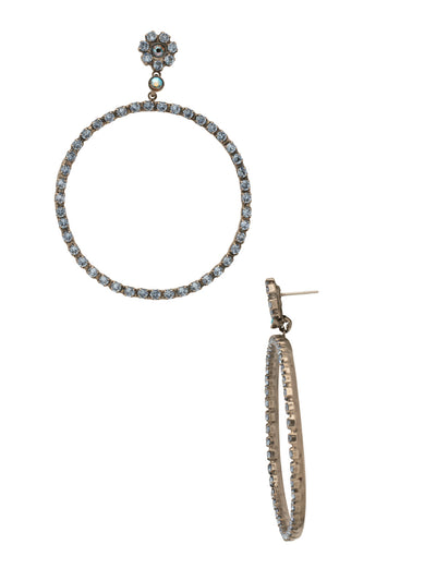 Large Front-Facing Crystal Hoops - EBN17ASIB - <p>post earring From Sorrelli's Ice Blue collection in our Antique Silver-tone finish.</p>