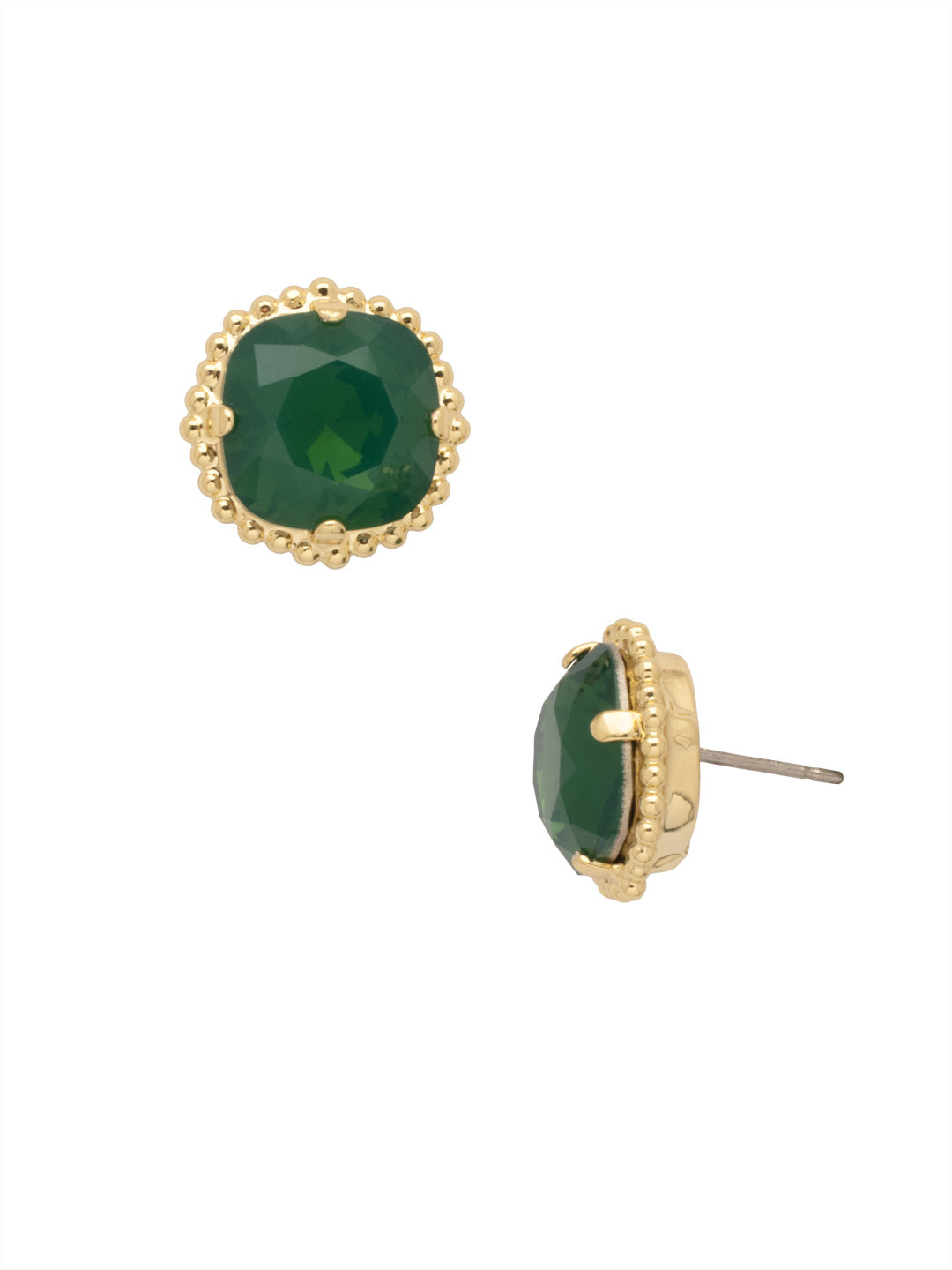 Cushion-Cut Solitaire Stud Earrings - EBX10BGPGO - <p>All around allure; the Cushion-Cut Solitaire Stud Earring features a rounded-edge, cushion cut stone that is encircled by a vintage inspired decorative, edged border. A post backing ensures comfortable, everyday wear. From Sorrelli's Palace Green Opal collection in our Bright Gold-tone finish.</p>