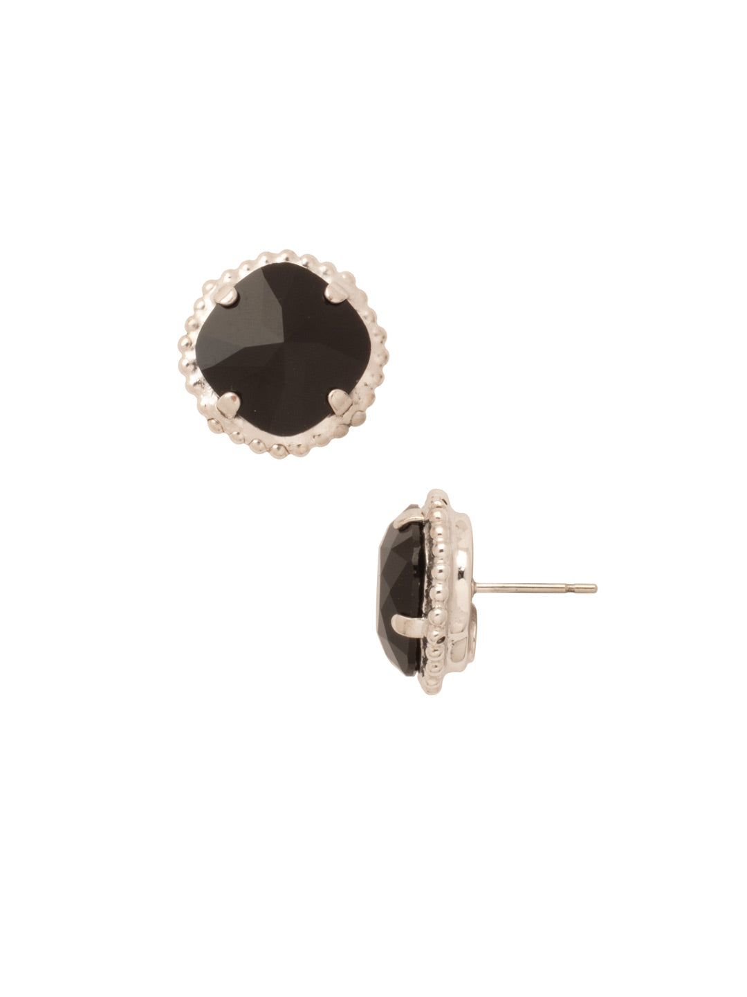 Cushion-Cut Solitaire Stud Earrings - EBX10PDEM - <p>All around allure; the Cushion-Cut Solitaire Stud Earring features a rounded-edge, cushion cut stone that is encircled by a vintage inspired decorative, edged border. A post backing ensures comfortable, everyday wear. From Sorrelli's Evening Moon collection in our Palladium finish.</p>