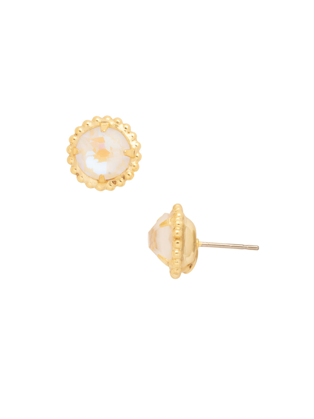 Simplicity Stud Earrings - EBY38BGICL - <p>A timeless classic, the Simplicity Stud Earrings feature round cut crystals in a variety of colors; accented with a halo of metal beaded detail. Need help picking a stud? <a href="https://www.sorrelli.com/blogs/sisterhood/round-stud-earrings-101-a-rundown-of-sizes-styles-and-sparkle">Check out our size guide!</a> From Sorrelli's Icicle collection in our Bright Gold-tone finish.</p>