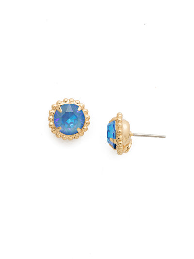 Simplicity Stud Earrings - EBY38BGWNB - <p>A timeless classic, the Simplicity Stud Earrings feature round cut crystals in a variety of colors; accented with a halo of metal beaded detail. Need help picking a stud? <a href="https://www.sorrelli.com/blogs/sisterhood/round-stud-earrings-101-a-rundown-of-sizes-styles-and-sparkle">Check out our size guide!</a> From Sorrelli's Windsor Blue collection in our Bright Gold-tone finish.</p>