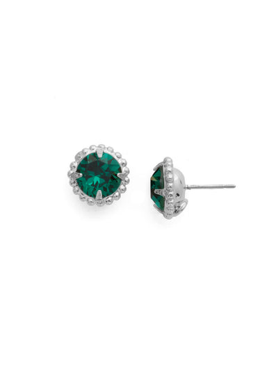 Simplicity Stud Earrings - EBY38PDEME - <p>A timeless classic, the Simplicity Stud Earrings feature round cut crystals in a variety of colors; accented with a halo of metal beaded detail. Need help picking a stud? <a href="https://www.sorrelli.com/blogs/sisterhood/round-stud-earrings-101-a-rundown-of-sizes-styles-and-sparkle">Check out our size guide!</a> From Sorrelli's Emerald collection in our Palladium finish.</p>