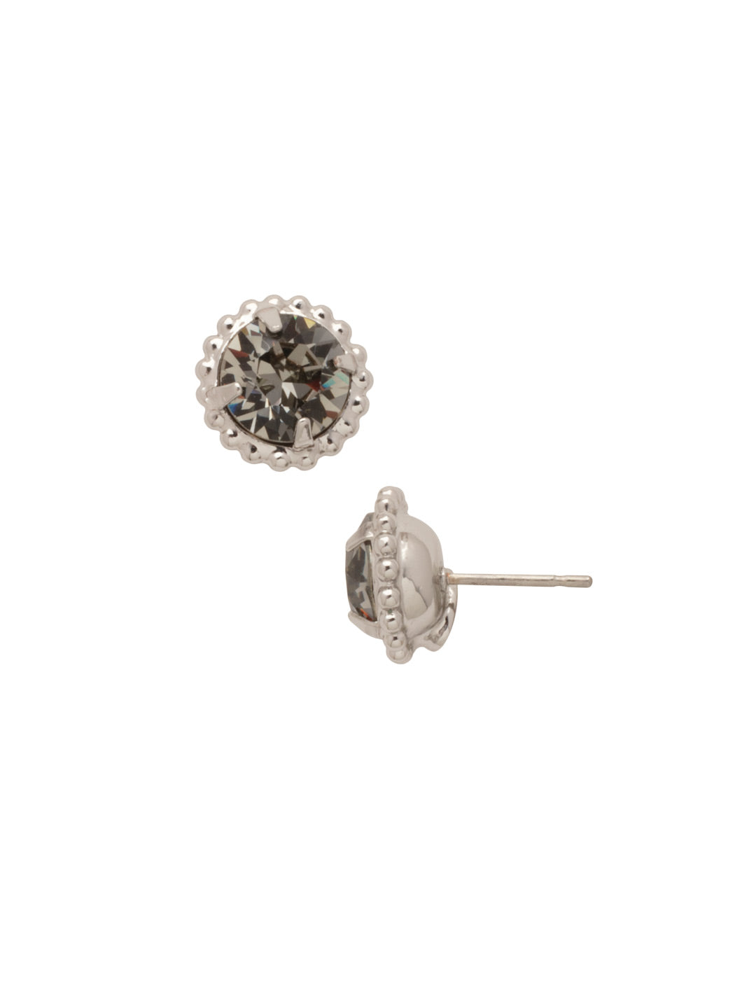 Simplicity Stud Earrings - EBY38RHBD - <p>A timeless classic, the Simplicity Stud Earrings feature round cut crystals in a variety of colors; accented with a halo of metal beaded detail. Need help picking a stud? <a href="https://www.sorrelli.com/blogs/sisterhood/round-stud-earrings-101-a-rundown-of-sizes-styles-and-sparkle">Check out our size guide!</a> From Sorrelli's Black Diamond collection in our Palladium Silver-tone finish.</p>