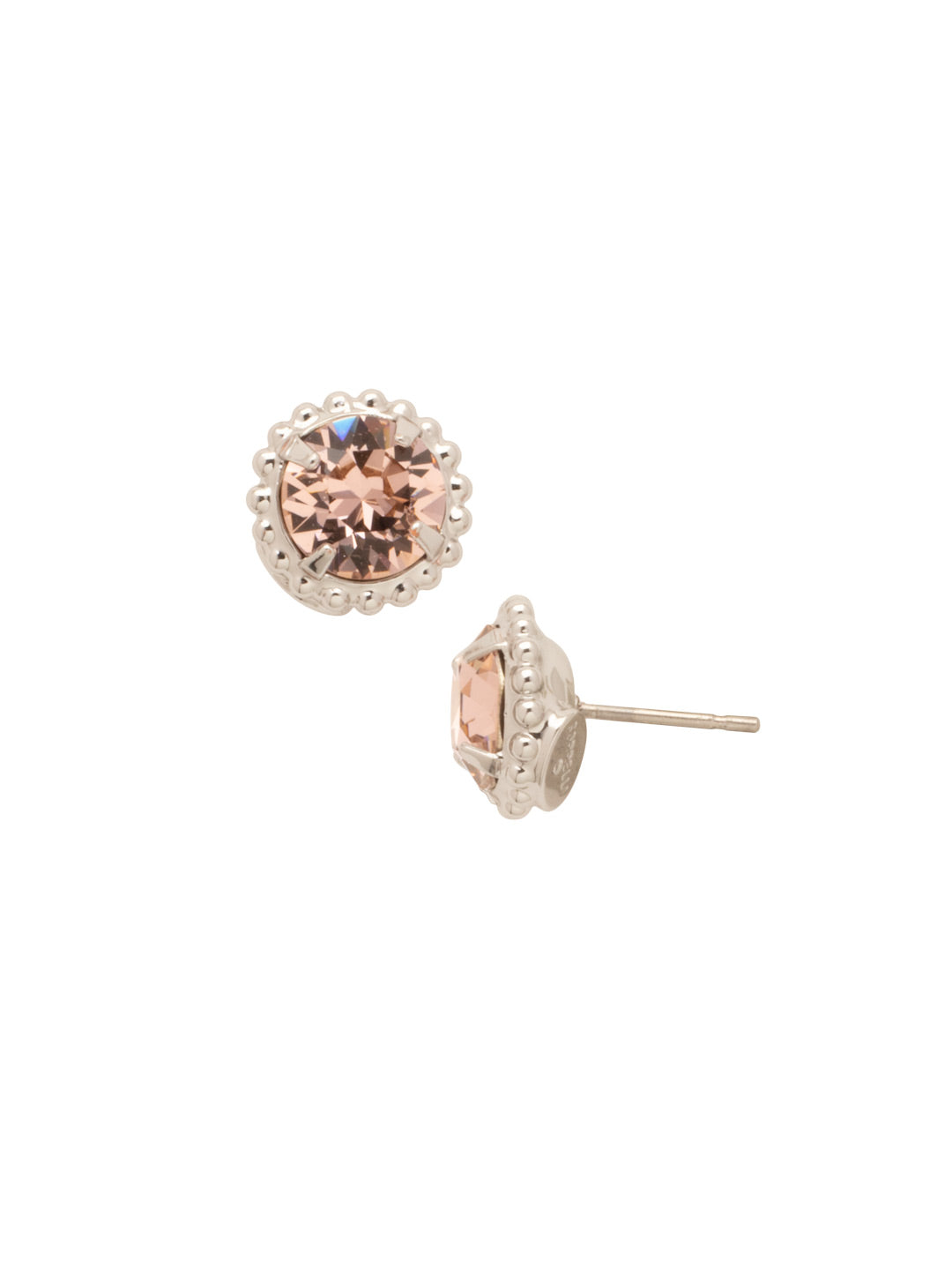 Simplicity Stud Earrings - EBY38RHVIN - <p>A timeless classic, the Simplicity Stud Earrings feature round cut crystals in a variety of colors; accented with a halo of metal beaded detail. Need help picking a stud? <a href="https://www.sorrelli.com/blogs/sisterhood/round-stud-earrings-101-a-rundown-of-sizes-styles-and-sparkle">Check out our size guide!</a> From Sorrelli's Vintage Rose collection in our Palladium Silver-tone finish.</p>