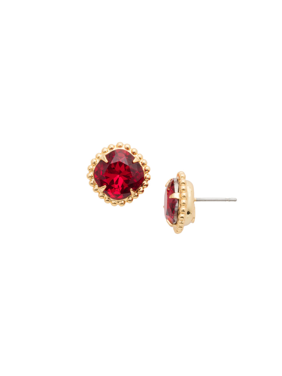 Petite Cushion Cut Solitaire Stud Earrings - EDB49BGSI - <p>All around allure on a smaller scale. These earrings feature a rounded-edge, cushion cut stone that is encircled by a vintage inspired decorative edged border. Post backing ensures accessible, everyday wear. From Sorrelli's Siam collection in our Bright Gold-tone finish.</p>