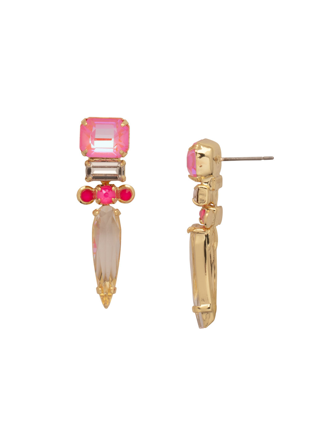 Spiked Drop Earring - EDK68BGETP - <p>These delicate french wire earrings featured a spike lying beneath two baguette crystals atop three rounded crystals. Add a subtle touch of sparkle and edge to your look with this pointed pair. From Sorrelli's Electric Pink collection in our Bright Gold-tone finish.</p>