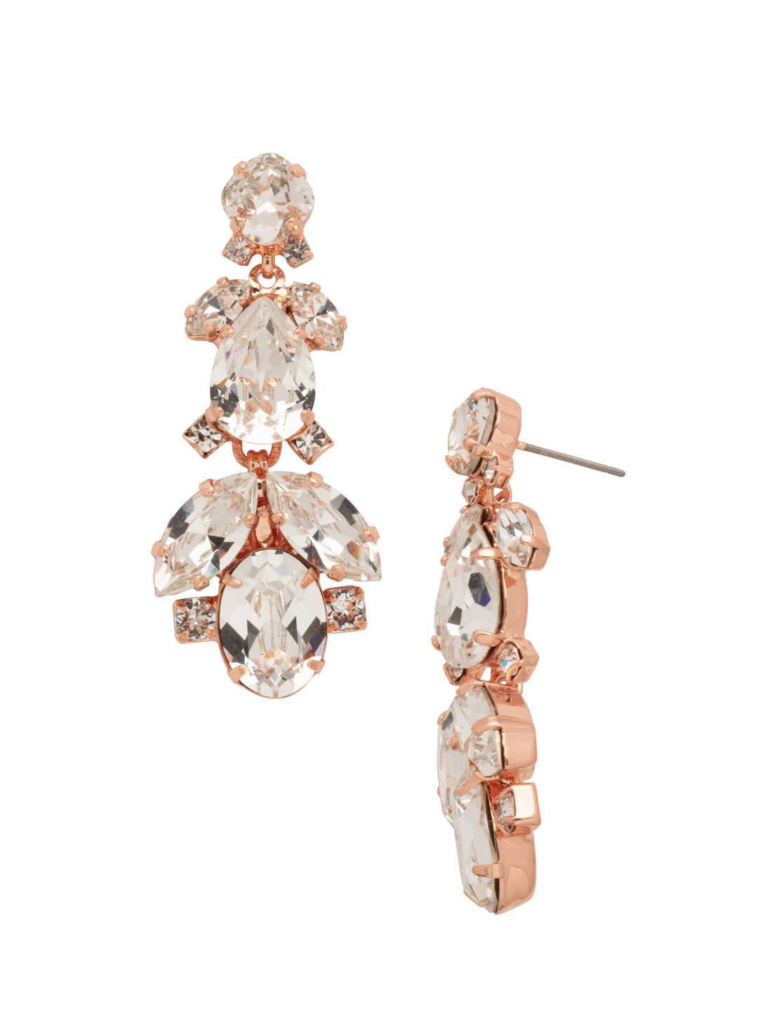 Pine Dangle Earrings - EDU40RGCRY - <p>A cascade of oval, navette, round, square and pear crystals to create a flow of symmetric design secured with a stud post. From Sorrelli's Crystal collection in our Rose Gold-tone finish.</p>