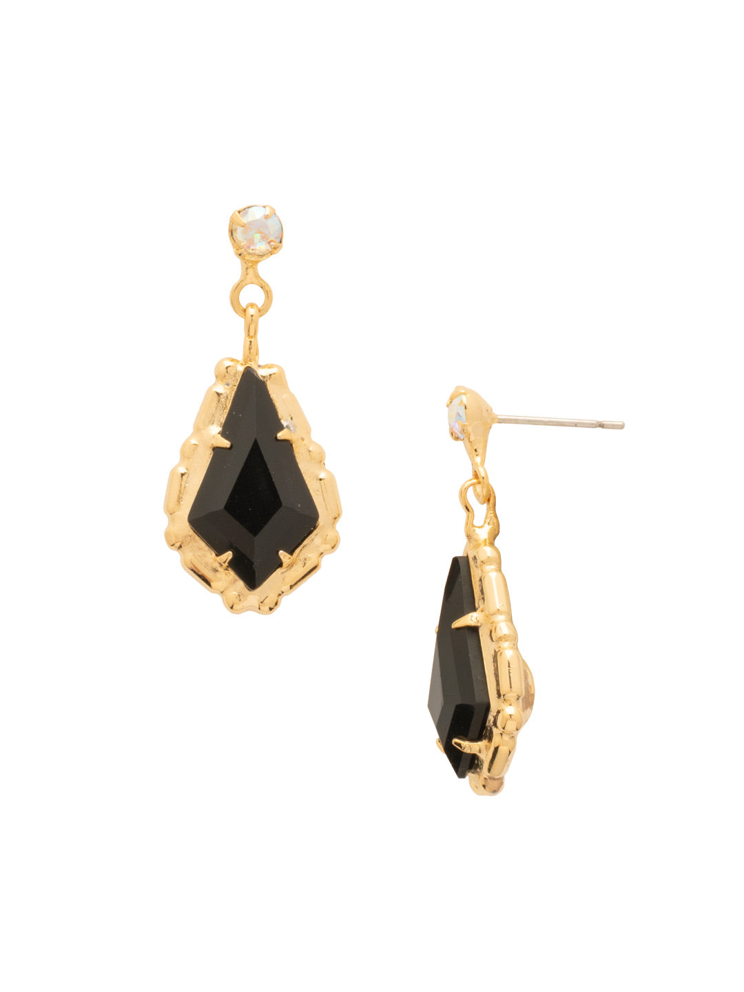 Hawthorn Dangle Earrings - EDX6BGBLT - <p>A large diamond shaped stone in a detailed metal setting hangs from a rhinestone adorned post on this everyday stunner. From Sorrelli's Black Tie collection in our Bright Gold-tone finish.</p>