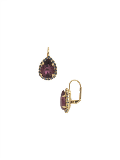 Mauve Dangle Earrings - EEF91BGROP - <p>The Mauve Dangle Earrings feature a single pear cut crystal with a halo of crystals, dangling from a lever-back French wire. From Sorrelli's Royal Plum collection in our Bright Gold-tone finish.</p>