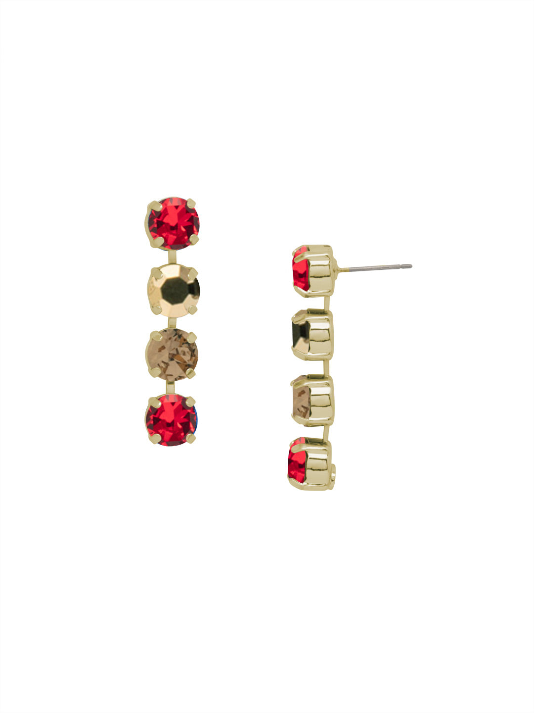 Matilda Dangle Earrings - EFH1BGGGA - <p>The Matilda Dangle Earrings feature a row of 4 round cut crystals on a post. From Sorrelli's Go Garnet collection in our Bright Gold-tone finish.</p>