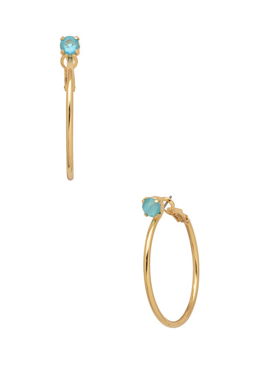 Mini Serafina Hoop Earrings - EFJ1BGSBD - <p>The Mini Serafina Hoop Earrings feature a classic metal hoop with a single round cut crystal. From Sorrelli's Summer Blue Delite collection in our Bright Gold-tone finish.</p>