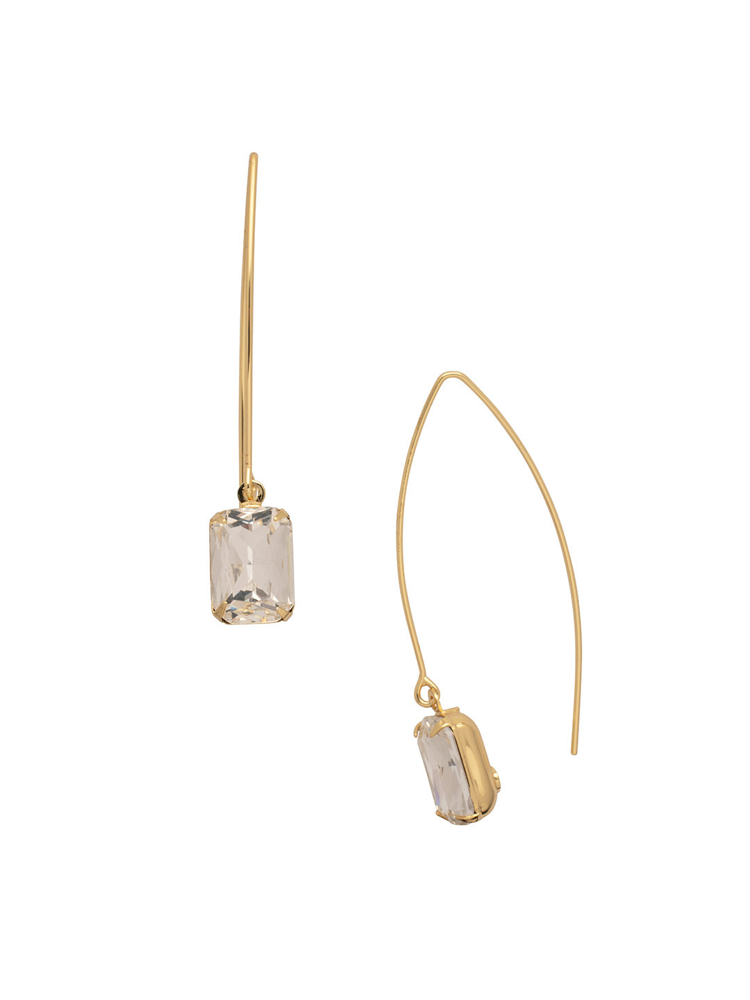 Bobbi Threader Dangle Earrings - EFK40BGCRY - <p>The Bobbi Threader Dangle Earrings feature an emerald cut stone on the end of a long threader style French wire. From Sorrelli's Crystal collection in our Bright Gold-tone finish.</p>