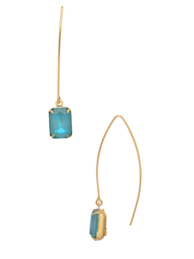 Bobbi Threader Dangle Earrings - EFK40BGSBD - <p>The Bobbi Threader Dangle Earrings feature an emerald cut stone on the end of a long threader style French wire. From Sorrelli's Summer Blue Delite collection in our Bright Gold-tone finish.</p>