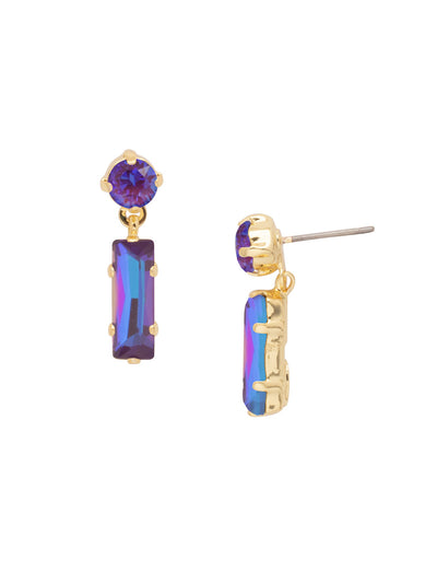 Bindi Studded Dangle Earrings - EFL13BGBUD - <p>The Bindi Studded Dangle Earrings feature a baguette bar crystal dangling from a round crystal on a post. From Sorrelli's Burgundy Delight collection in our Bright Gold-tone finish.</p>