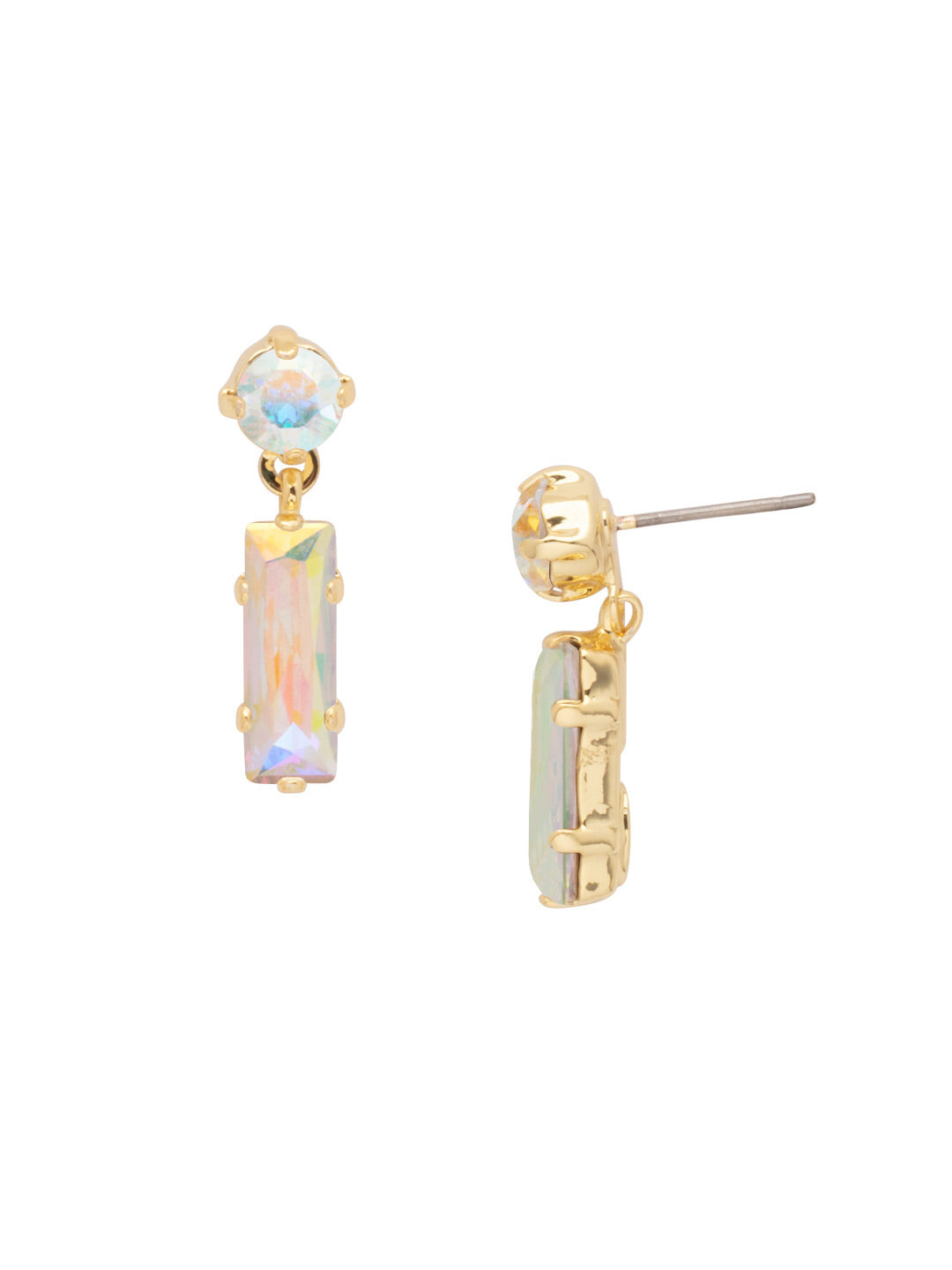 Bindi Studded Dangle Earrings - EFL13BGCAB - <p>The Bindi Studded Dangle Earrings feature a baguette bar crystal dangling from a round crystal on a post. From Sorrelli's Crystal Aurora Borealis collection in our Bright Gold-tone finish.</p>