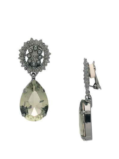 Baroque Clip-On Statement Earrings - EFL17CGMBD - <p>The Baroque Clip-On Statement Earrings feature a large pear-cut crystal dangling from an ornate clip-on metal charm. From Sorrelli's Black Diamond collection in our Gun Metal finish.</p>