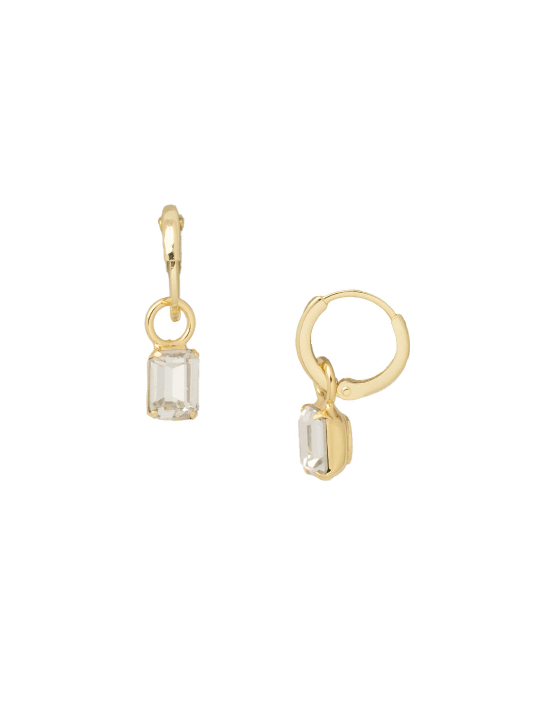 Mini Emerald Huggie Hoop Earrings - EFM13BGCRY - <p>The Mini Emerald Huggie Hoop Earrings feature a mini emerald cut crystal on a dainty huggie hoop. From Sorrelli's Crystal collection in our Bright Gold-tone finish.</p>