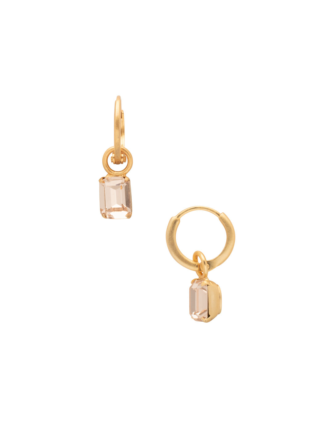 Mini Emerald Huggie Hoop Earrings - EFM13MGSIL - <p>The Mini Emerald Huggie Hoop Earrings feature a removable mini emerald cut crystal on a dainty huggie hoop. From Sorrelli's Silk collection in our Matte Gold-tone finish.</p>