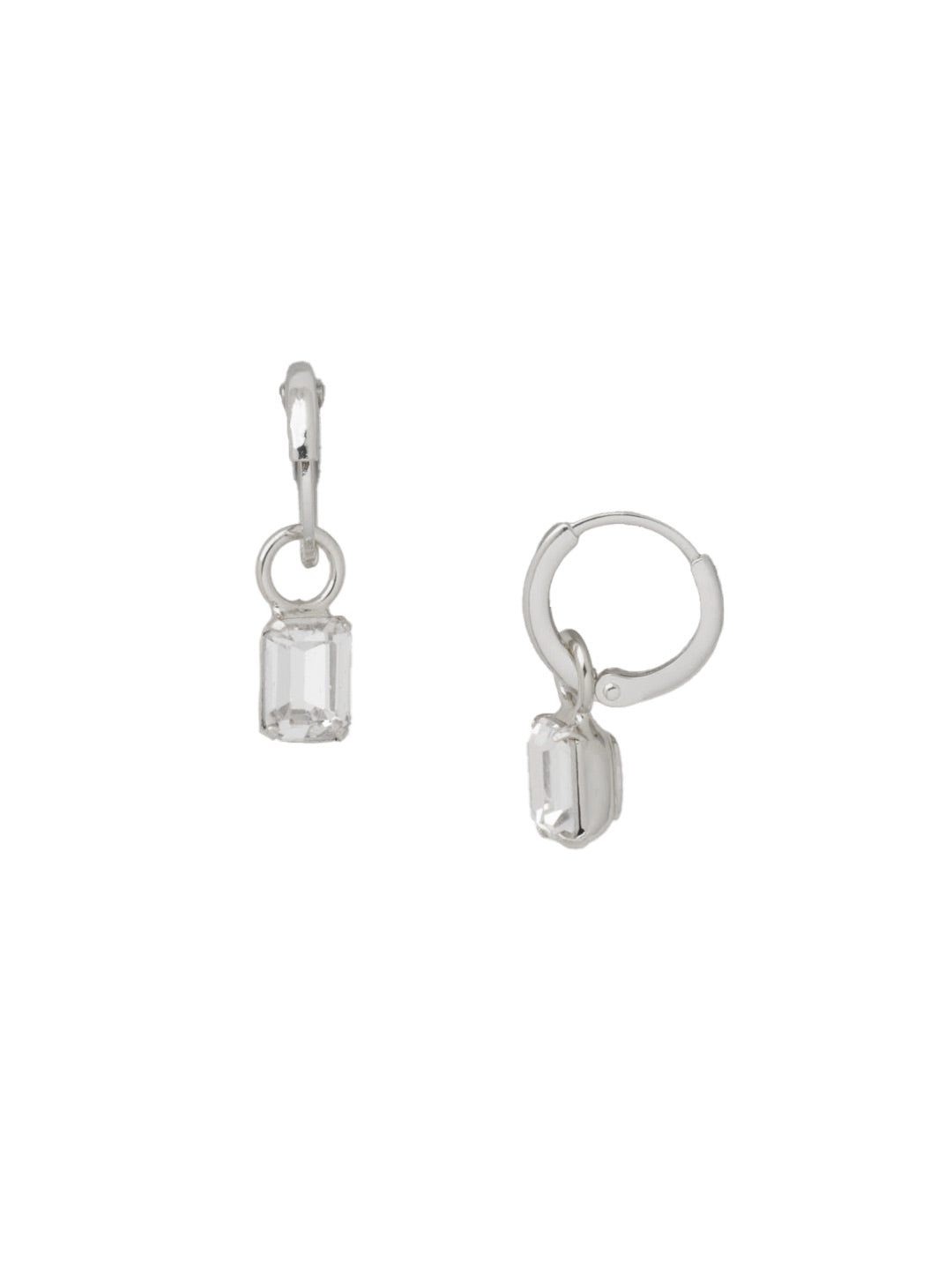 Mini Emerald Huggie Hoop Earrings - EFM13PDCRY - <p>The Mini Emerald Huggie Hoop Earrings feature a mini emerald cut crystal on a dainty huggie hoop. From Sorrelli's Crystal collection in our Palladium finish.</p>