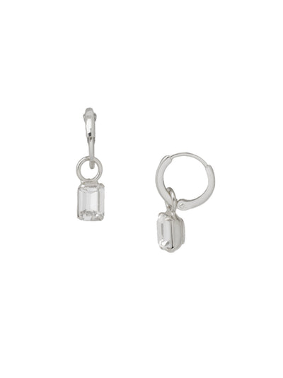 Mini Emerald Huggie Hoop Earrings - EFM13PDCRY - <p>The Mini Emerald Huggie Hoop Earrings feature a mini emerald cut crystal on a dainty huggie hoop. From Sorrelli's Crystal collection in our Palladium finish.</p>