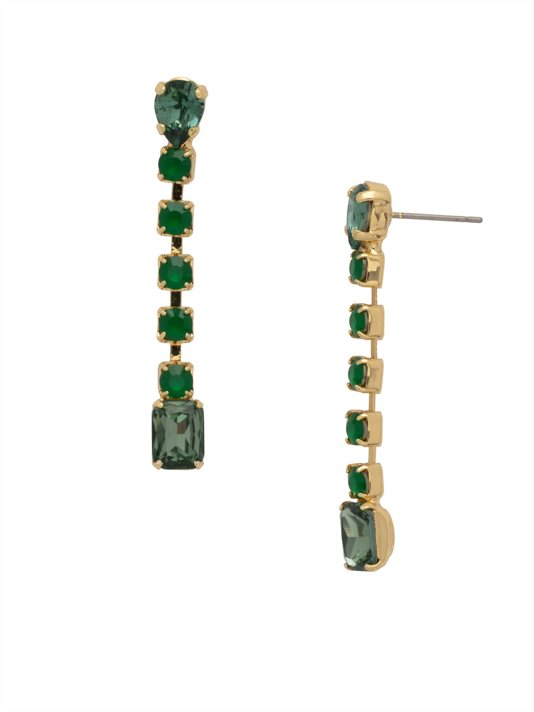 Eva Dangle Earrings - EFN11BGPGO - <p>Introducing The Eva Dangle Earrings – a harmonious blend of classic and contemporary elegance. Featuring a pear-cut crystal on a post, a rhinestone chain gracefully dangles below, culminating in a stunning emerald-cut crystal. From Sorrelli's Palace Green Opal collection in our Bright Gold-tone finish.</p>