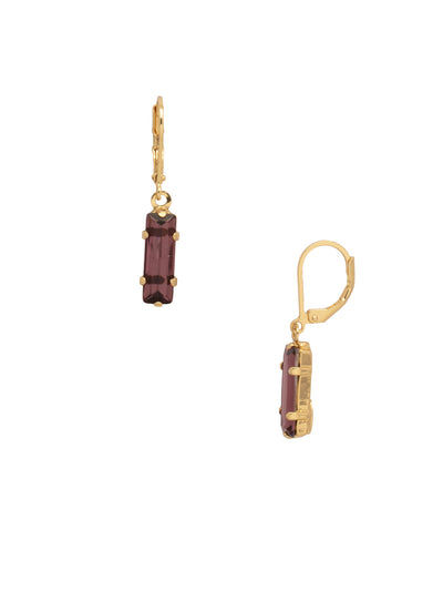 Bindi Dangle Earrings - EFP13BGAM - <p>The Bindi Dangle Earrings feature a single baguette cut crystal on a lever-back French wire. From Sorrelli's Amethyst collection in our Bright Gold-tone finish.</p>