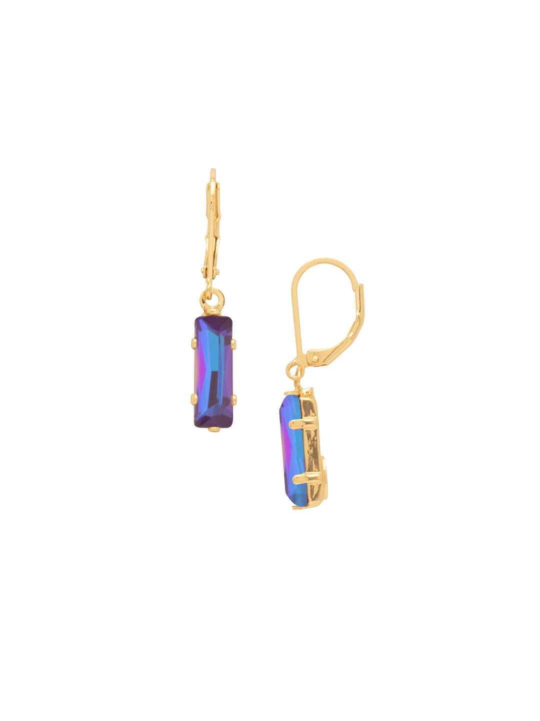 Bindi Dangle Earrings - EFP13BGBUD - <p>The Bindi Dangle Earrings feature a single baguette cut crystal on a lever-back French wire. From Sorrelli's Burgundy Delight collection in our Bright Gold-tone finish.</p>