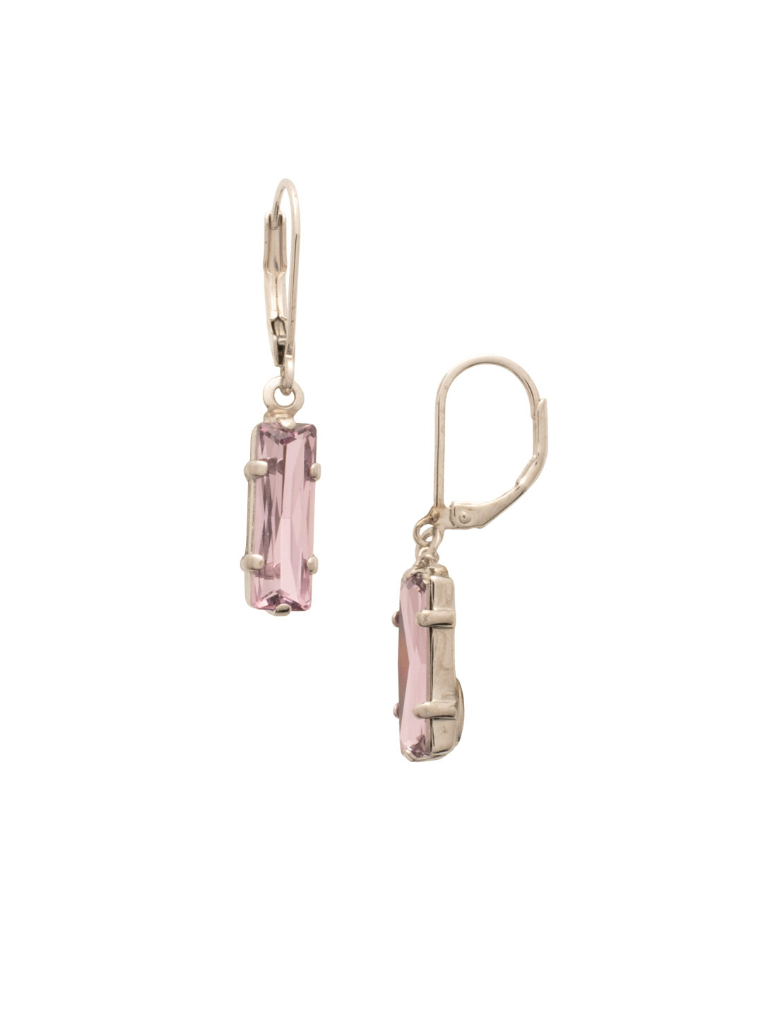 Bindi Dangle Earrings - EFP13PDLTR - <p>The Bindi Dangle Earrings feature a single baguette cut crystal on a lever-back French wire. From Sorrelli's Light Rose collection in our Palladium finish.</p>