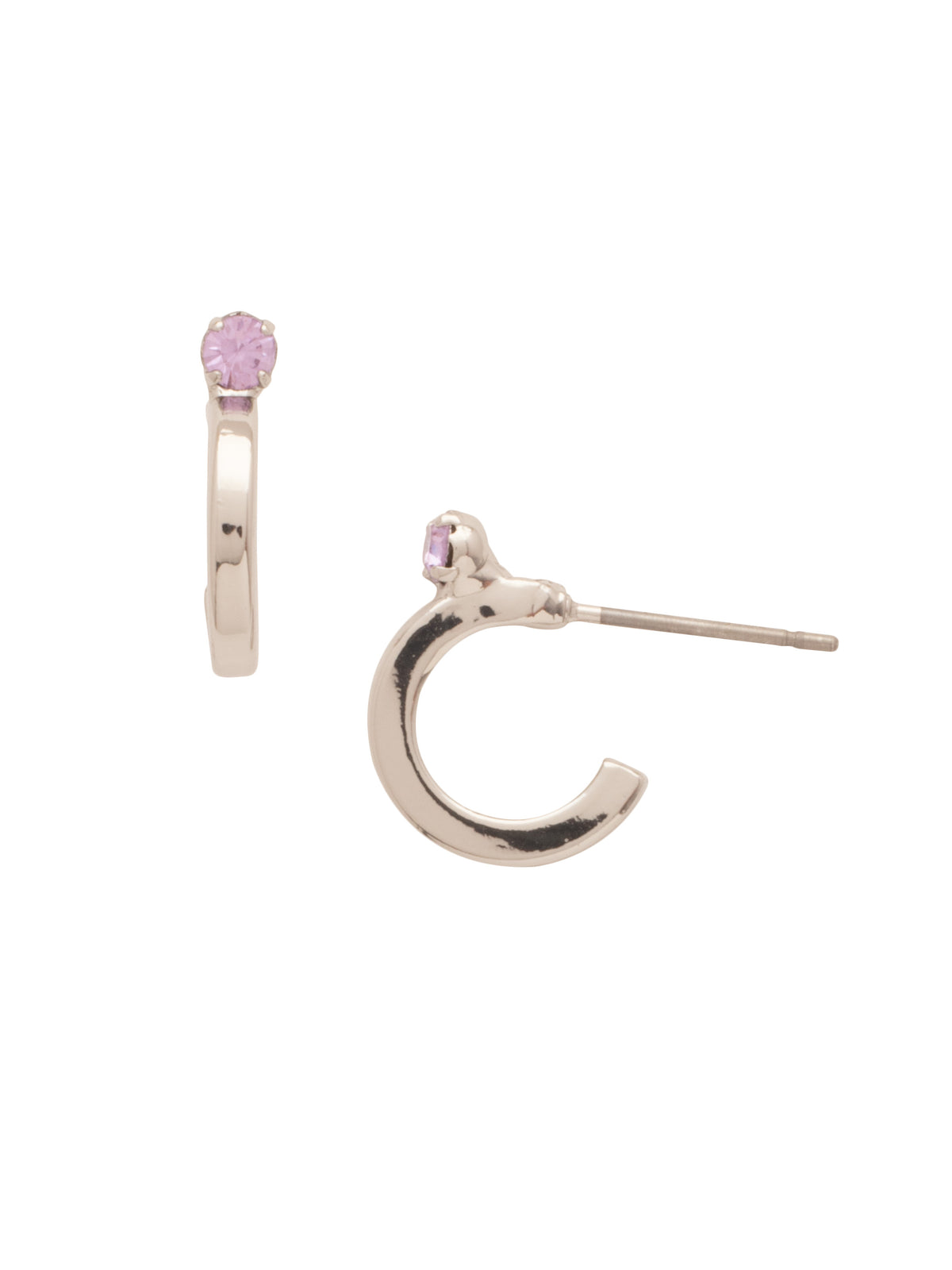 Mini Studded Hoop Earrings - EFP20PDLCH - <p>The Mini Studded Hoop Earrings feature a single round-cut crystal on a small open hoop on a post. From Sorrelli's Lilac Champagne collection in our Palladium finish.</p>