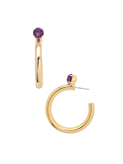 Keeley Studded Hoop Earrings - EFP26BGBUD - <p>Elevate your look with the Keeley Studded Hoop Earrings, a dazzling accessory that commands attention. Featuring: a sparkling crystal stud embellishment, a sleek durable metal hoop, and a secure post-back closure From Sorrelli's Burgundy Delight collection in our Bright Gold-tone finish.</p>