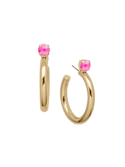 Keeley Studded Hoop Earrings - EFP26BGETP - <p>Elevate your look with the Keeley Studded Hoop Earrings, a dazzling accessory that commands attention. Featuring: a sparkling crystal stud embellishment, a sleek durable metal hoop, and a secure post-back closure From Sorrelli's Electric Pink collection in our Bright Gold-tone finish.</p>