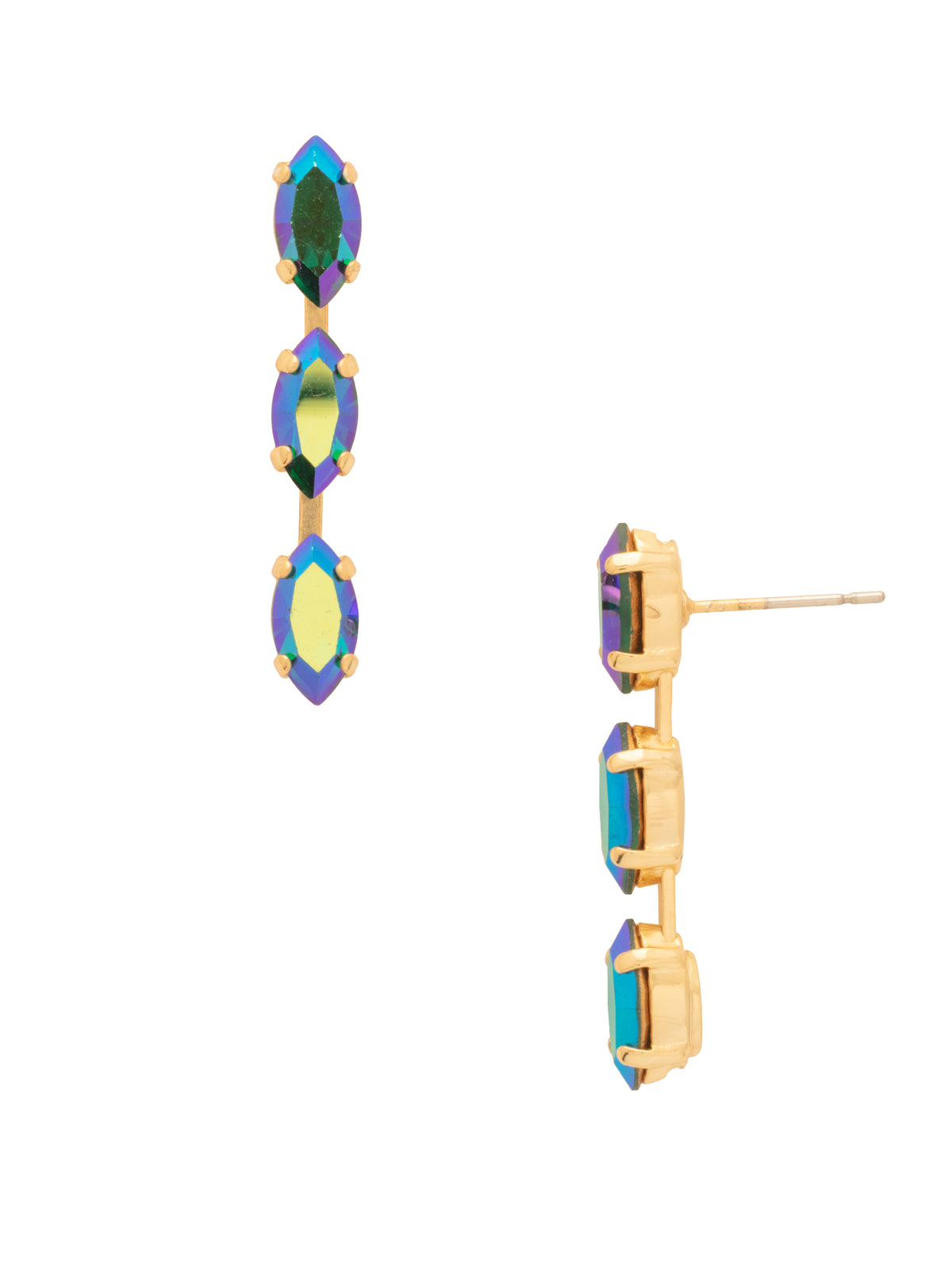 Trielle Dangle Earrings - EFP37BGEMA - <p>The Trielle Dangle Earrings feature three navette cut crystals delicately dangling from a post, creating a graceful and eye-catching design. Perfect for any occasion, these timeless earrings are a must-have addition to any jewelry collection. From Sorrelli's Emerald AB collection in our Bright Gold-tone finish.</p>