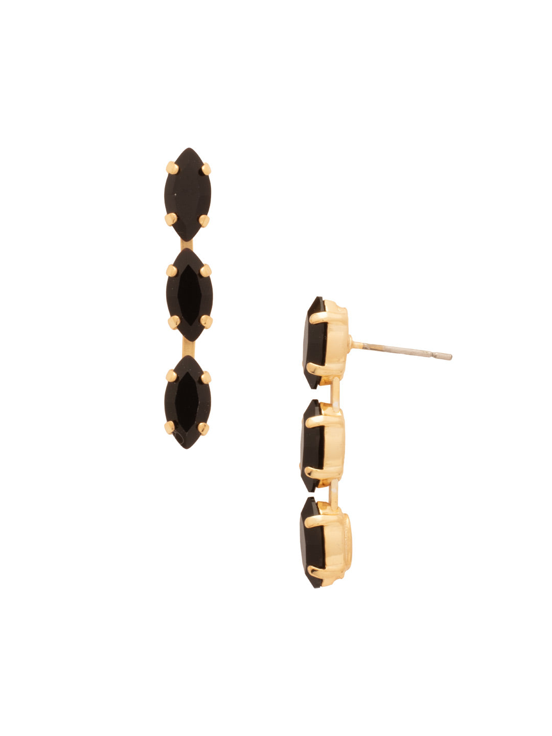 Trielle Dangle Earrings - EFP37BGJET - <p>The Trielle Dangle Earrings feature three navette cut crystals delicately dangling from a post, creating a graceful and eye-catching design. Perfect for any occasion, these timeless earrings are a must-have addition to any jewelry collection. From Sorrelli's Jet collection in our Bright Gold-tone finish.</p>