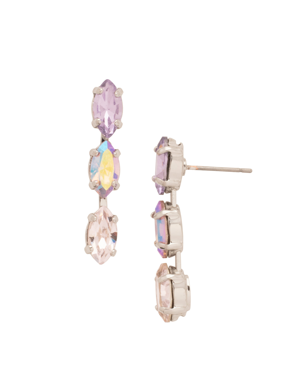 Trielle Dangle Earrings - EFP37PDLCH - <p>The Trielle Dangle Earrings feature three navette cut crystals delicately dangling from a post, creating a graceful and eye-catching design. Perfect for any occasion, these timeless earrings are a must-have addition to any jewelry collection. From Sorrelli's Lilac Champagne collection in our Palladium finish.</p>